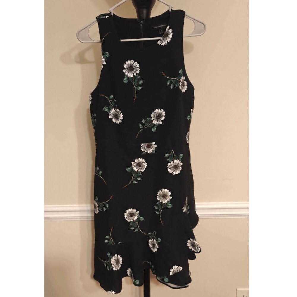 Banana Republic Black Floral Sleeveless Ruffled Shift Dress